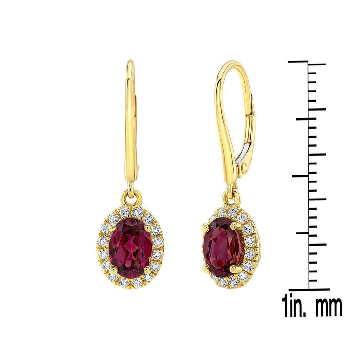 Rhodolite Garnet and Diamond Earrings, 14k Yellow Gold