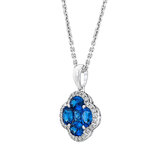 Oval & Princess Cut Blue Sapphire & 0.13ctw Diamond Pendant, 14ct White Gold