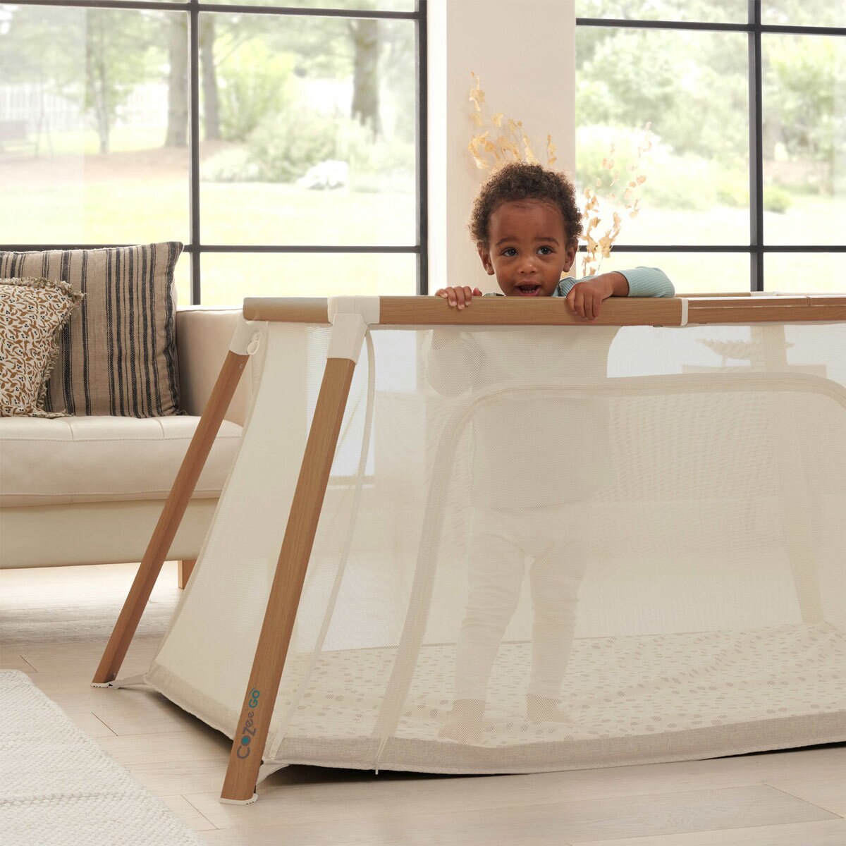 Tutti Bambini CoZee Go Day & Night Travel Cot Bundle, Walnut & Ecru Finish