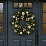 30 inch (76cm) Pre-Lit Decorated Wreath with 50 LED Lights in Metallic 30 inch (76cm) Pre-Lit Decorated Wreath with 50 LED Lights in Metallic