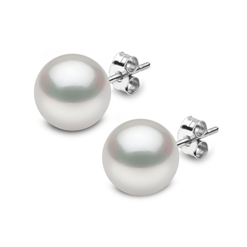 10-11mm South Sea White Pearl Stud Earrings, 18ct White Gold