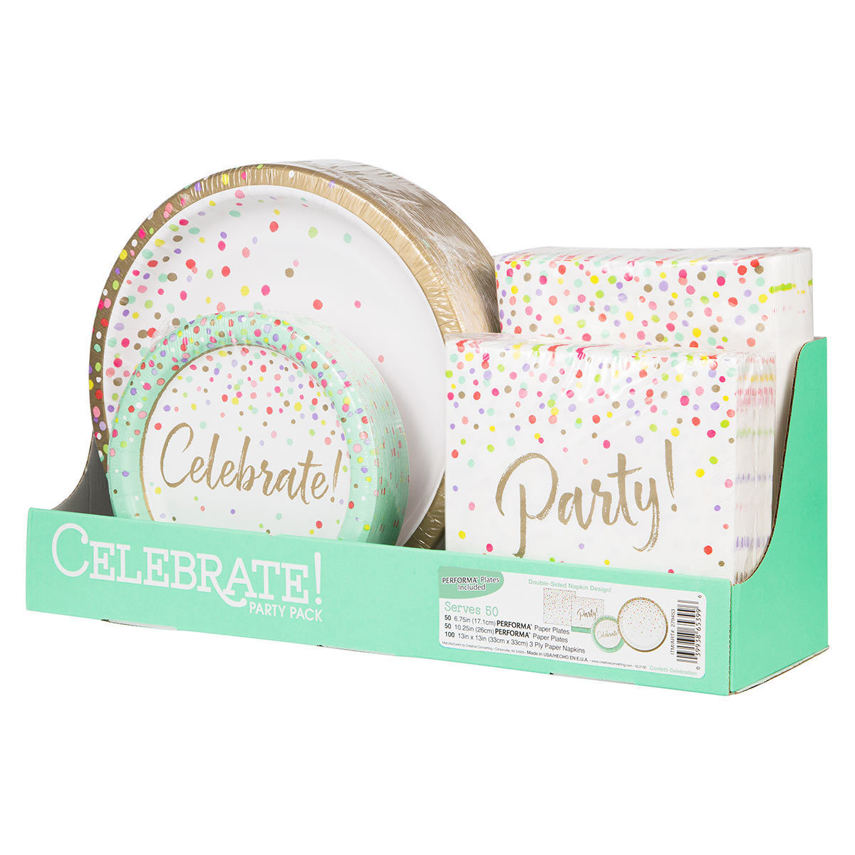 Confetti Celebration Party Pack 50 Large Plates, 50 Small Plates and 100 Napkins Costco UK