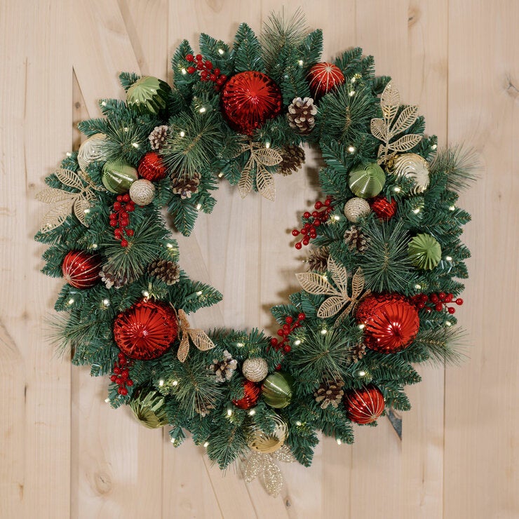 Pre-Lit Decorated Wreath with 50 LED Lights Dimensions Pre-Lit Decorated Wreath with 50 LED Lights Dimensions