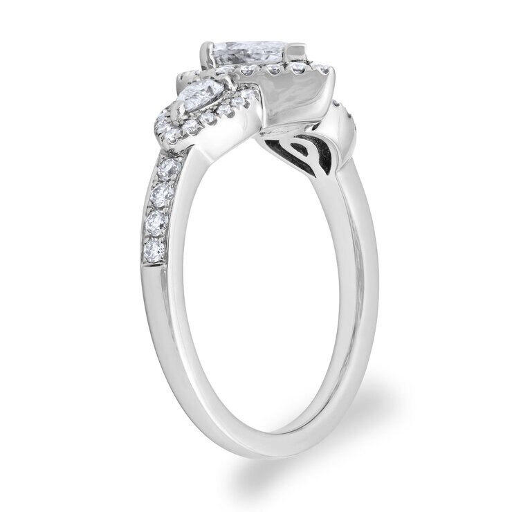 1.03ctw Pear Cut Diamond Halo Trilogy Ring, 18ct White Gold 1.03ctw Pear Cut Diamond Halo Trilogy Ring, 18ct White Gold