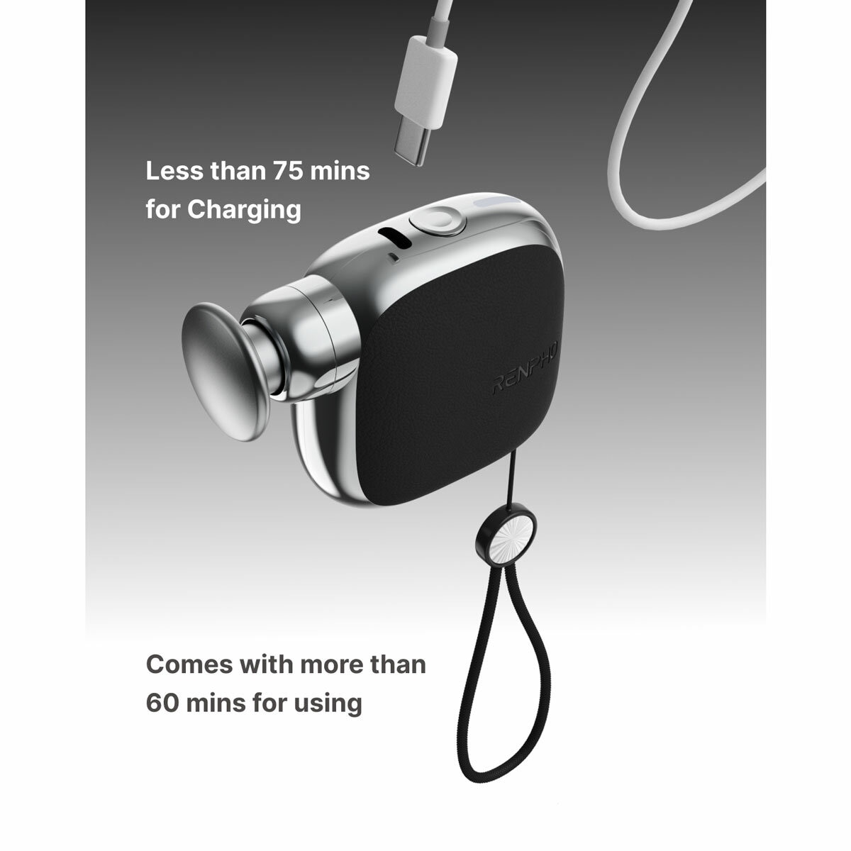 Lifestyle image of Renpho Micro Massage Gun less than 75 minutes for charging and up to60 minutes of run time