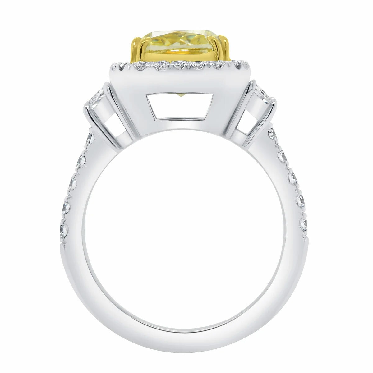 4.88ctw Cushion Cut Fancy Yellow Diamond Halo Ring, Platinum