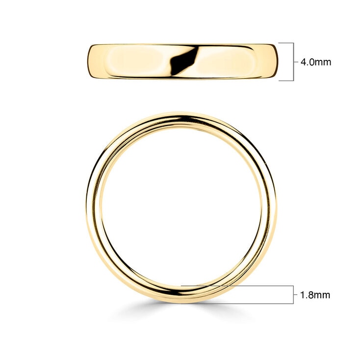 4.0mm Basic Court Wedding band. 18ct Yellow Gold