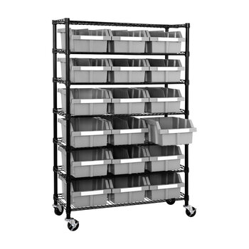 Seville Classics Storage Bin Rack with 7 Shelves and 18 Heavy Duty Bins