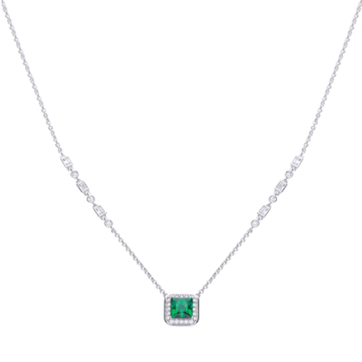 DiamonFire Sterling Silver Green Cubic Zirconia Art Deco Style Necklace
