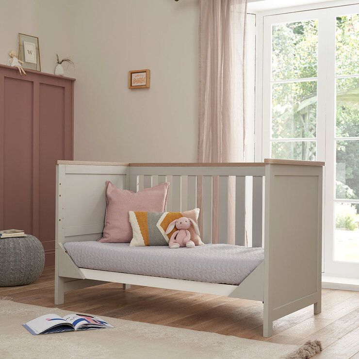 Tutti Bambini Verona Cot Bed with Sprung Mattress, Grey & Oak