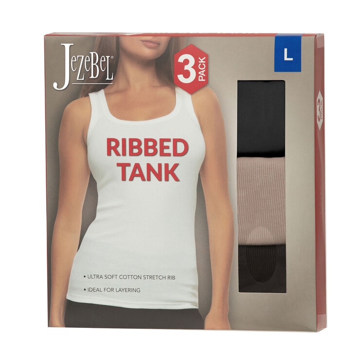 Jezebel Ladies Ribbed Vest 3 Pack Jezebel Ladies Ribbed Vest 3 Pack
