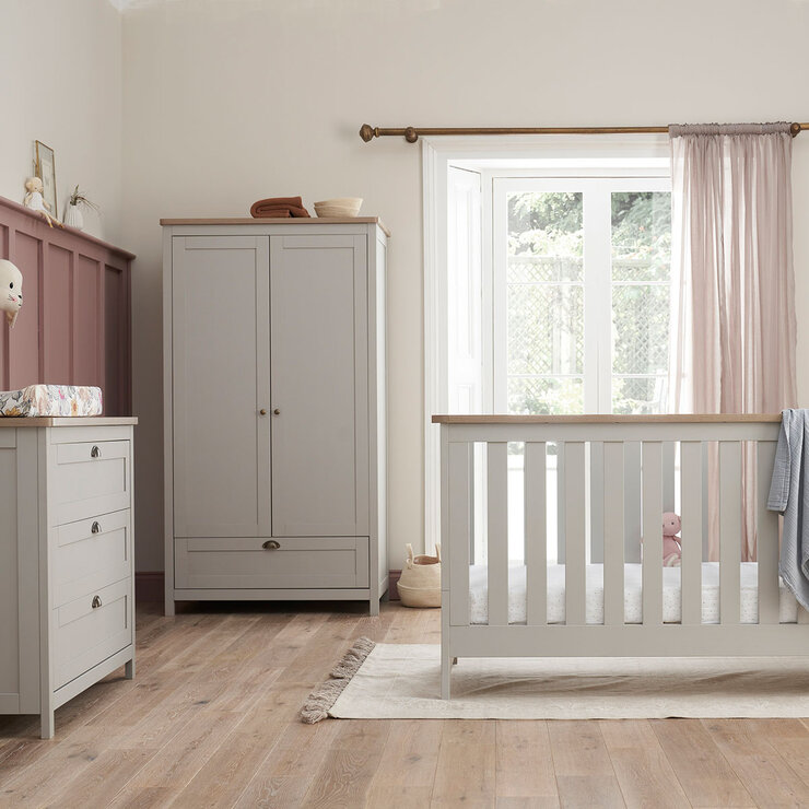Tutti Bambini Verona Cot Bed with Sprung Mattress, Grey & Oak