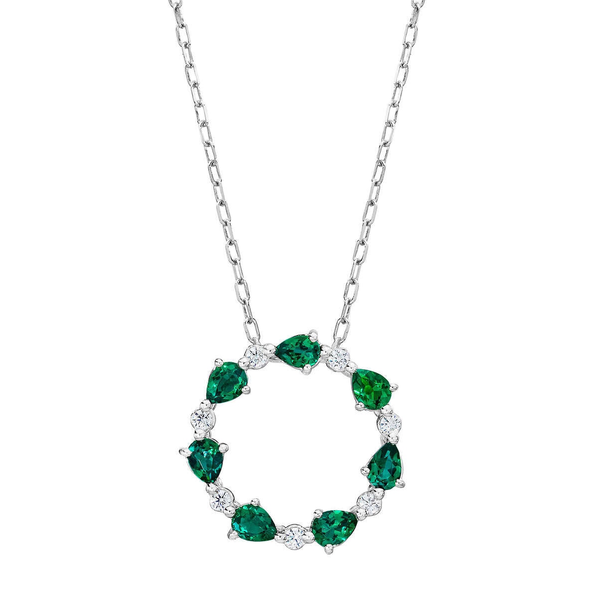 Pear Cut Lab Emerald 0.13ctw Diamond Pendant 14ct Whit
