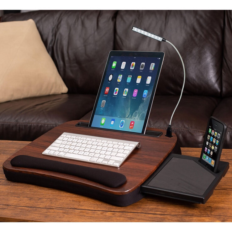 Birdrock MultiTasking Lap Desk with Mouse Deck and Light in Brown
