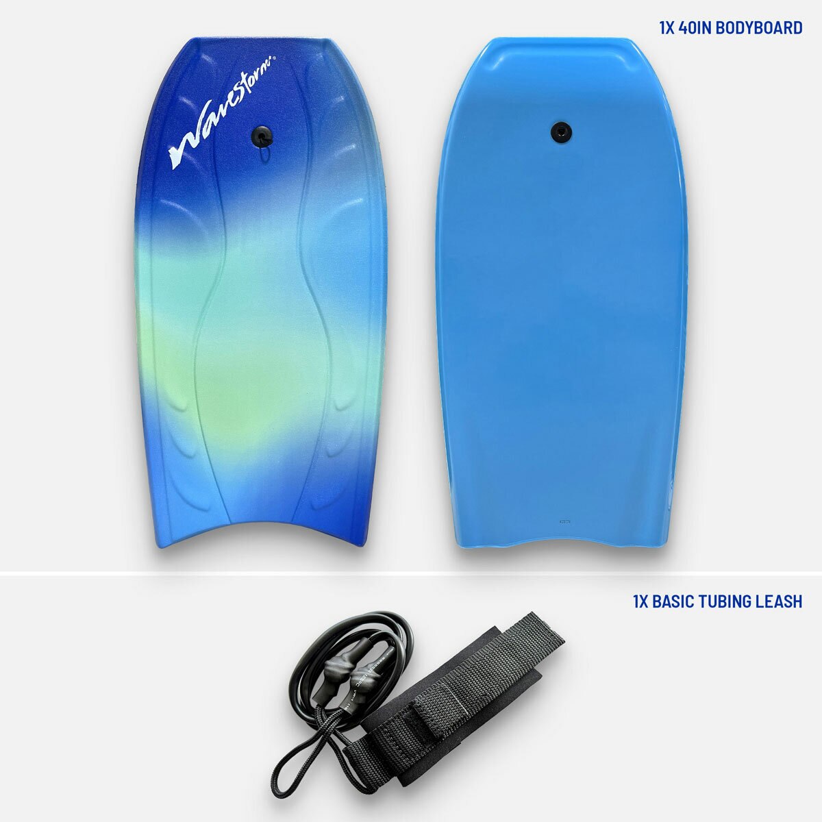 Graphic showing the bodyboard and basic tubing leash