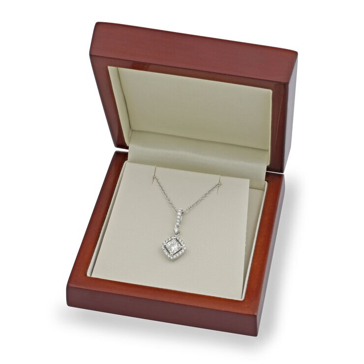 1.00ctw Princess Cut Diamond Halo Drop Pendant, 18ct White Gold 1.00ctw Princess Cut Diamond Halo Drop Pendant, 18ct White Gold