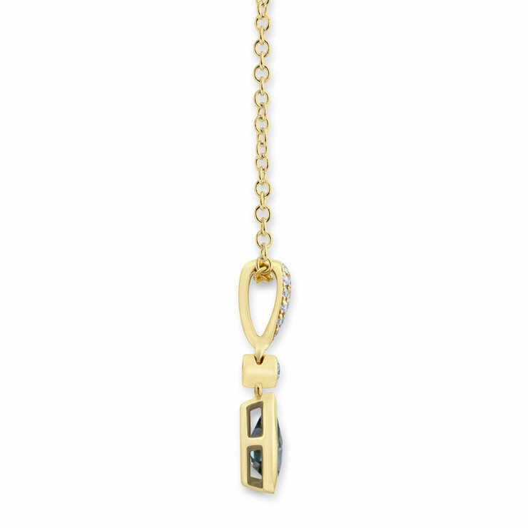 Pear Cut Blue Topaz & 0.07ctw Diamond Pendant, 18ct Yellow Gold