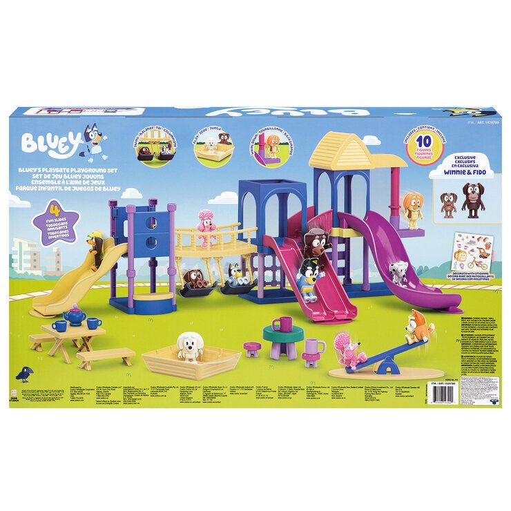 Bluey's Playdate Playground Set, 24-Piece Set with 10 figures Including exclusive Winnie and Fido (3+ Years) Bluey's Playdate Playground Set, 24-Piece Set with 10 figures Including exclusive Winnie and Fido (3+ Years)