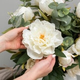 Artificial Peony & Eucalyptus Bouquet in Vase in White Artificial Peony & Eucalyptus Bouquet in Vase in White