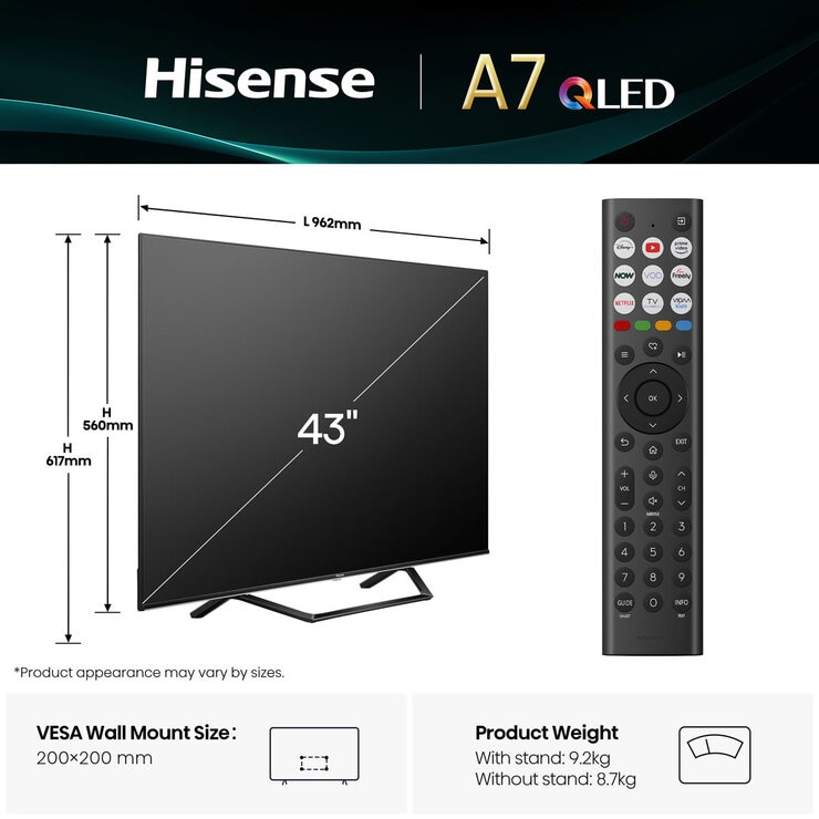 Buy Hisense 43A7QTUK 43 Inch QLED HD Smart TV at Costco.co.uk