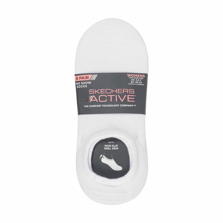 Skechers Ladies No Show Sock 8 Pack in Black/White