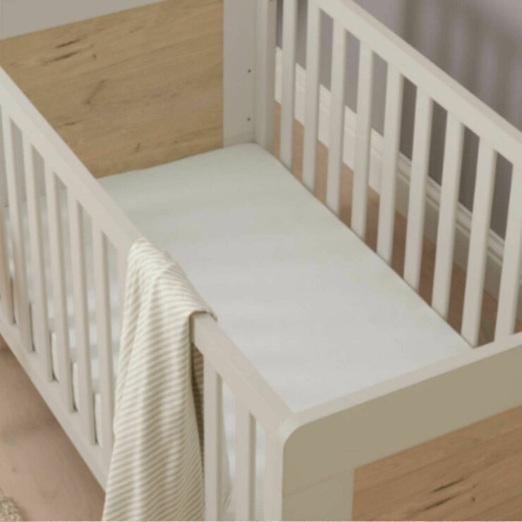 Tutti Bambini Alba Mini Cot Bed with Sprung Mattress, White Sand & Distressed Oak