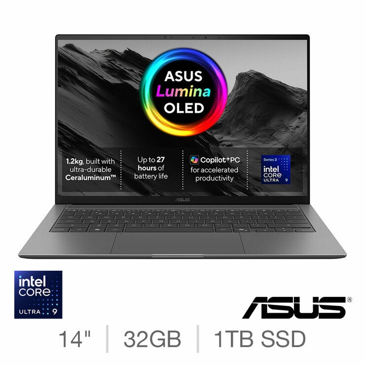 ASUS Zenbook S, Copilot+ PC, Intel Core Ultra 9, 32GB RAM, 1TB SSD, 14 Inch OLED Laptop, UX54 ASUS Zenbook S, Copilot+ PC, Intel Core Ultra 9, 32GB RAM, 1TB SSD, 14 Inch OLED Laptop, UX54
