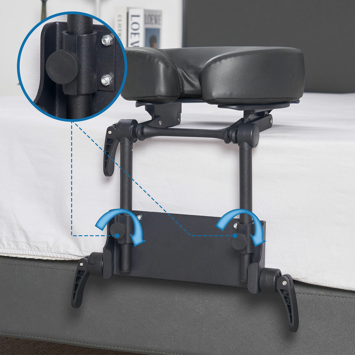 Lifestyle image showing how to attach the headrest to a mattress