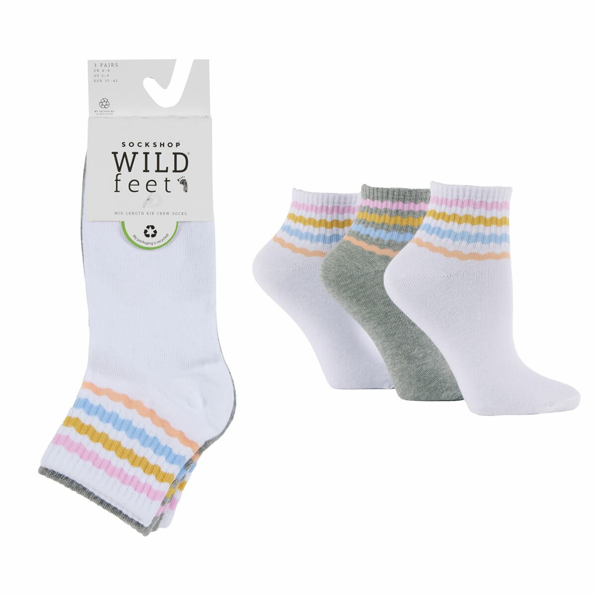 Wild Feet Ladies Quarter Sock 6 Pack in Grey