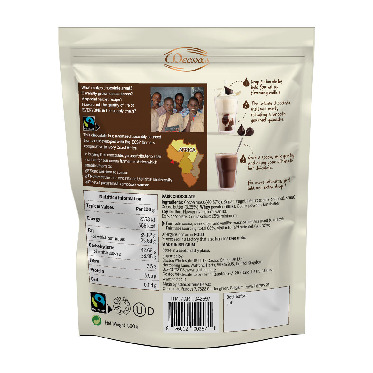 Deavas Hot Chocolate Drops, 500g 