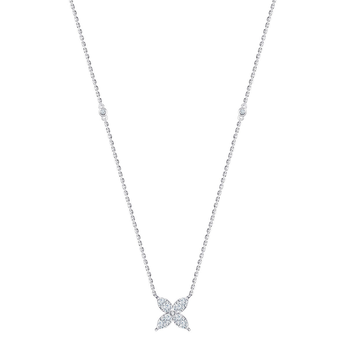 0.50ctw Round Brilliant Cut Diamond Flower Necklace, 14k White Gold