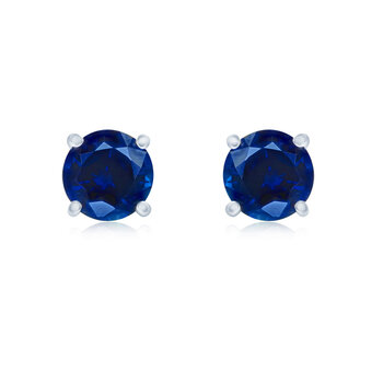 Round Cut Sapphire Stud Earrings, 14ct White Gold