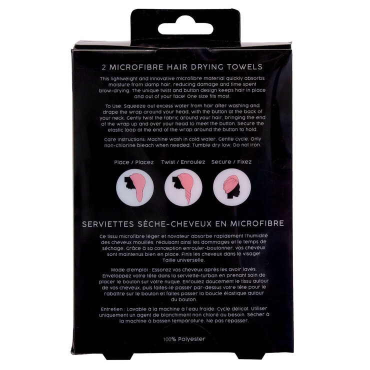 Danielle Creations, Turban Hair Towels, 2x2 Pack Pink & Grey Back Danielle Creations, Turban Hair Towels, 2x2 Pack Pink & Grey Back