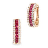 Round Cut Ruby & 0.34ctw Diamond Hoop Earrings, 18ct Rose Gold