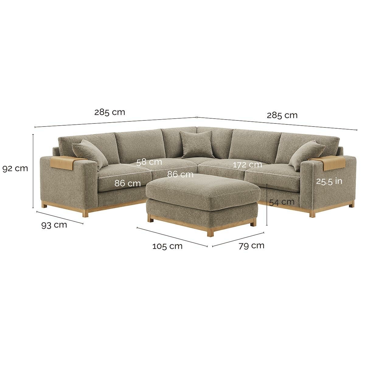 Aiden & Ivy Hawthorne Brown Fabric 4 Piece Corner Sofa
