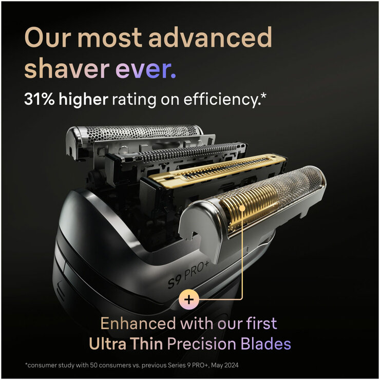 Lifestyle image of Braun Series 9 Pro+ Shaver withultra thin precision blades