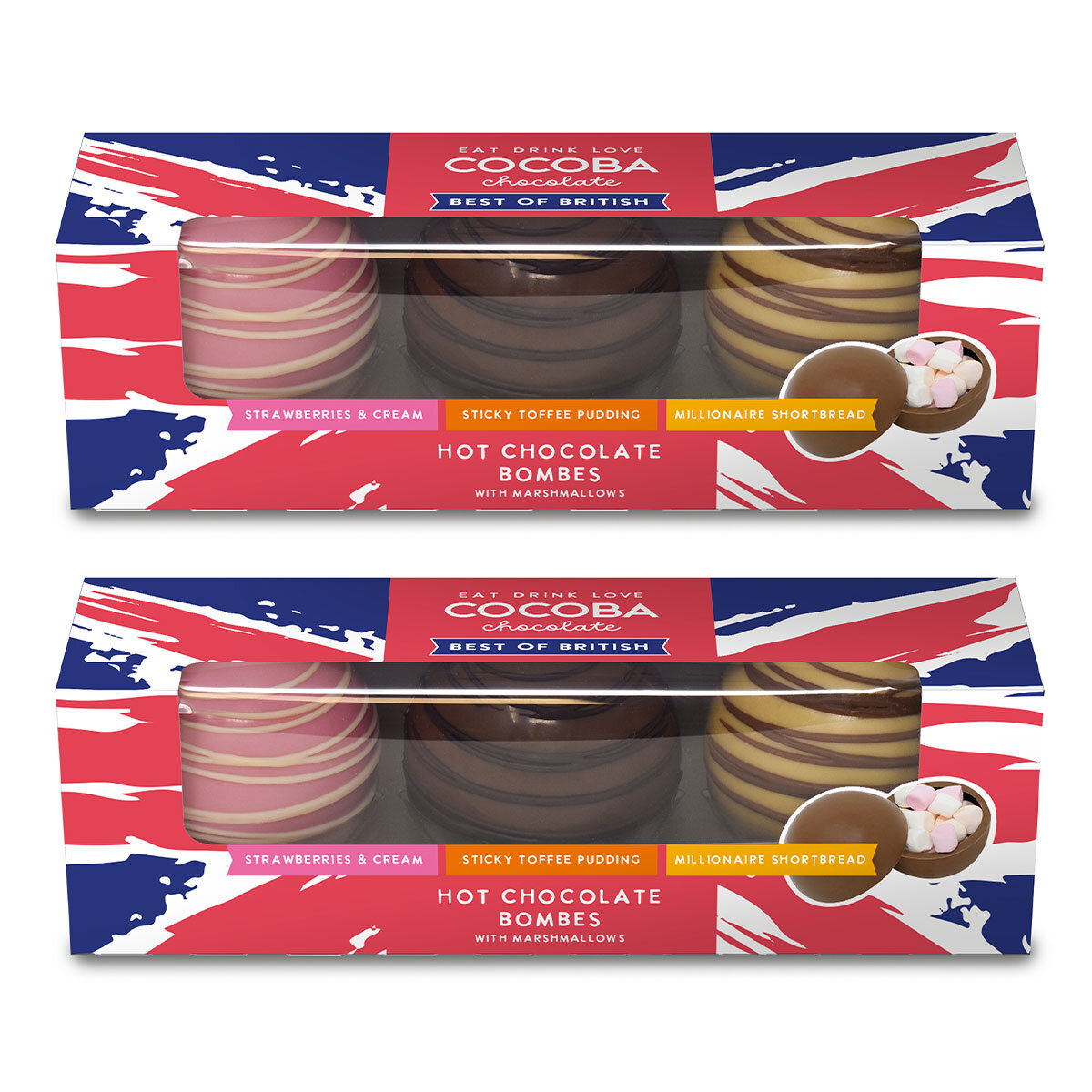 Cocoba Best Of British Hot Chocolate Bombes, 3 Pack x 2