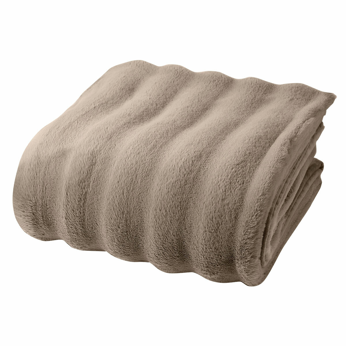 Colour Your Home Stripe Faux Rabbit Fur Blanket in Taupe, 248 x 233cm