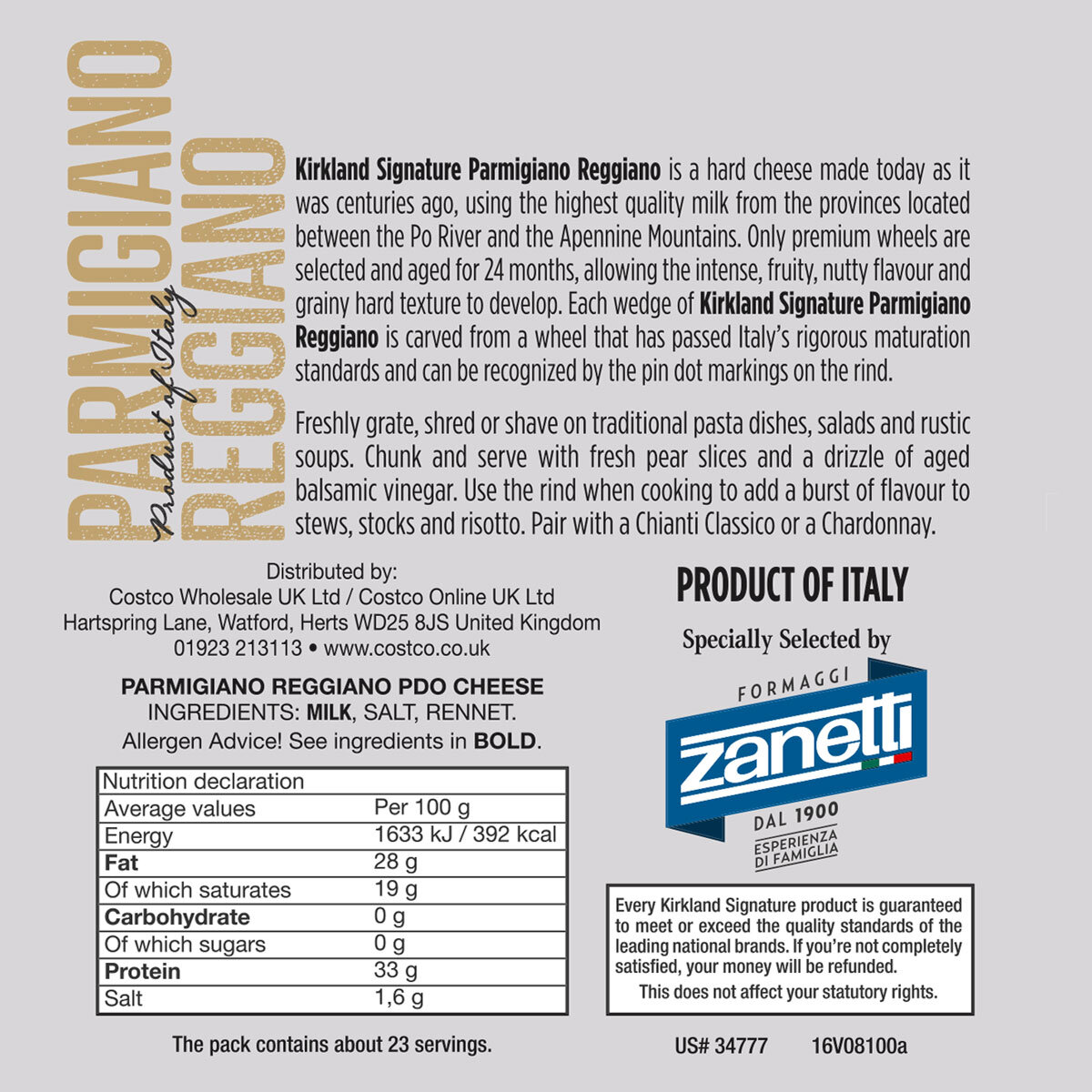 Back of pack label