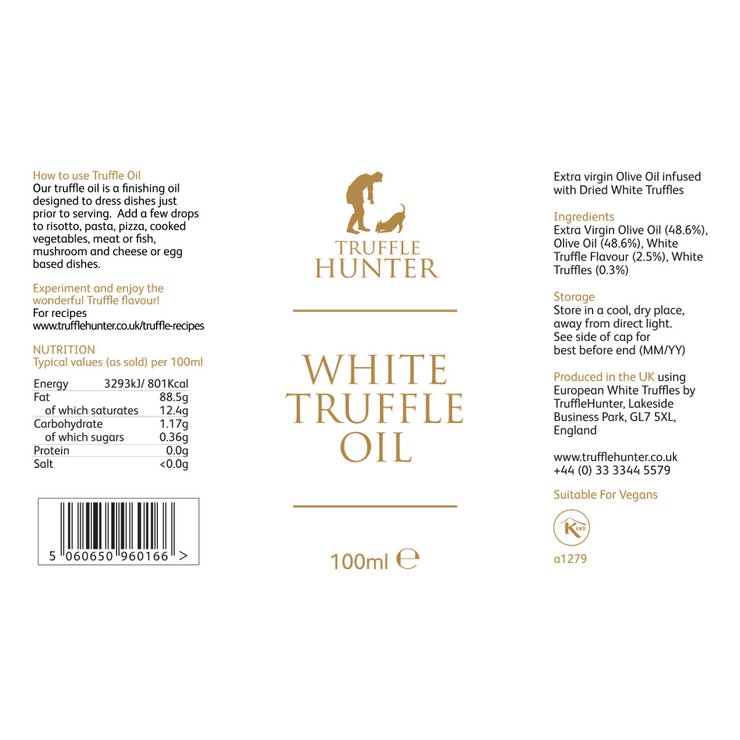 Truffle Hunter White Truffle Oil, 100ml Product Label Truffle Hunter White Truffle Oil, 100ml Product Label