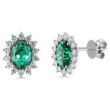 Oval Cut Lab Emerald & 0.53ctw Diamond Earrings, 18ct White Gold