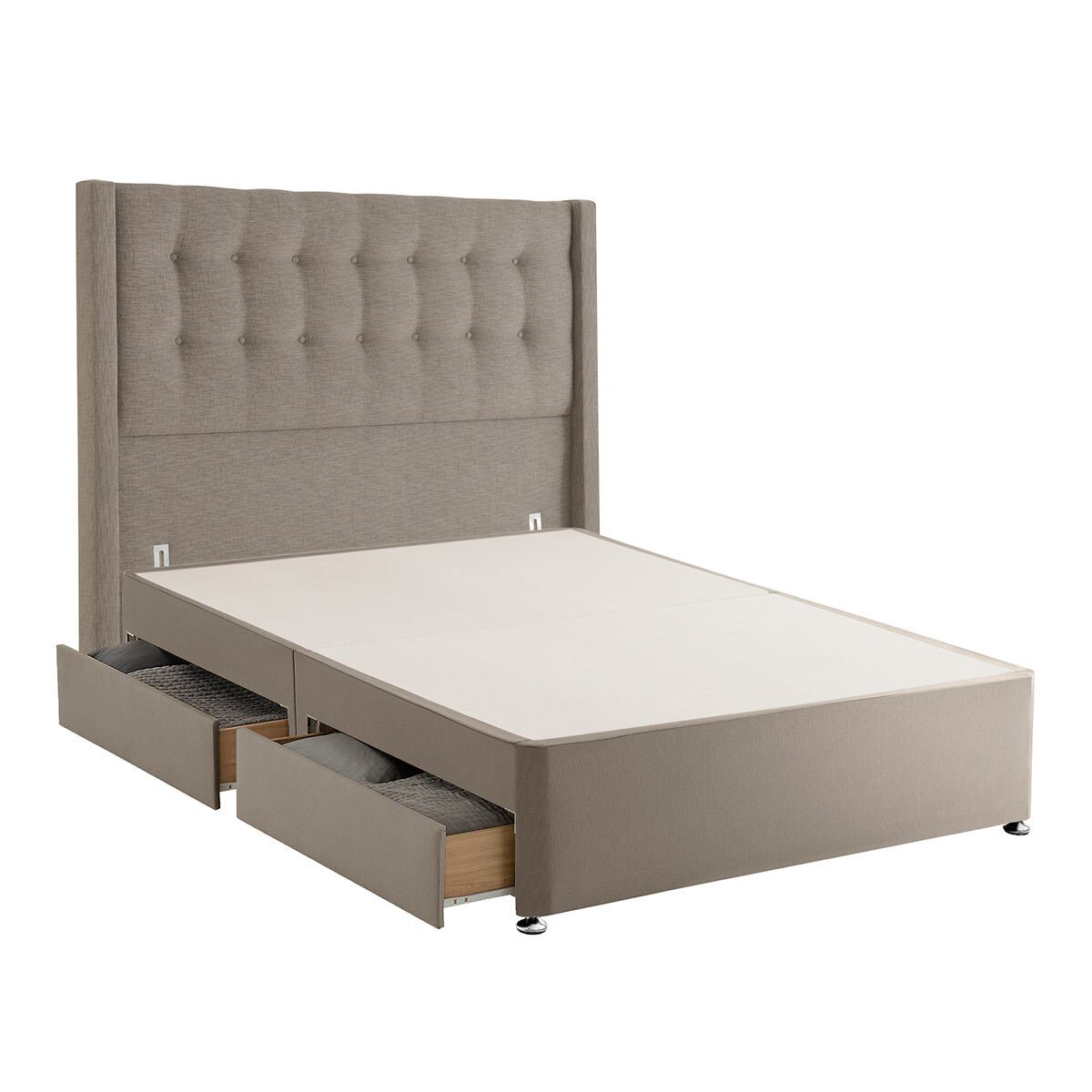 Silentnight 4 Drawer Divan Base with Bloomsbury Headboard in Sandstone, Super King