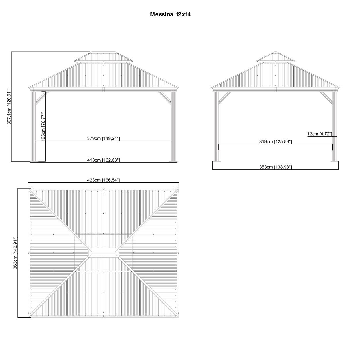 Sojag Messina 12ft x 14ft (3.65 x 4.26m) Sun Shelter with Galvanised Steel Roof + Insect Netting