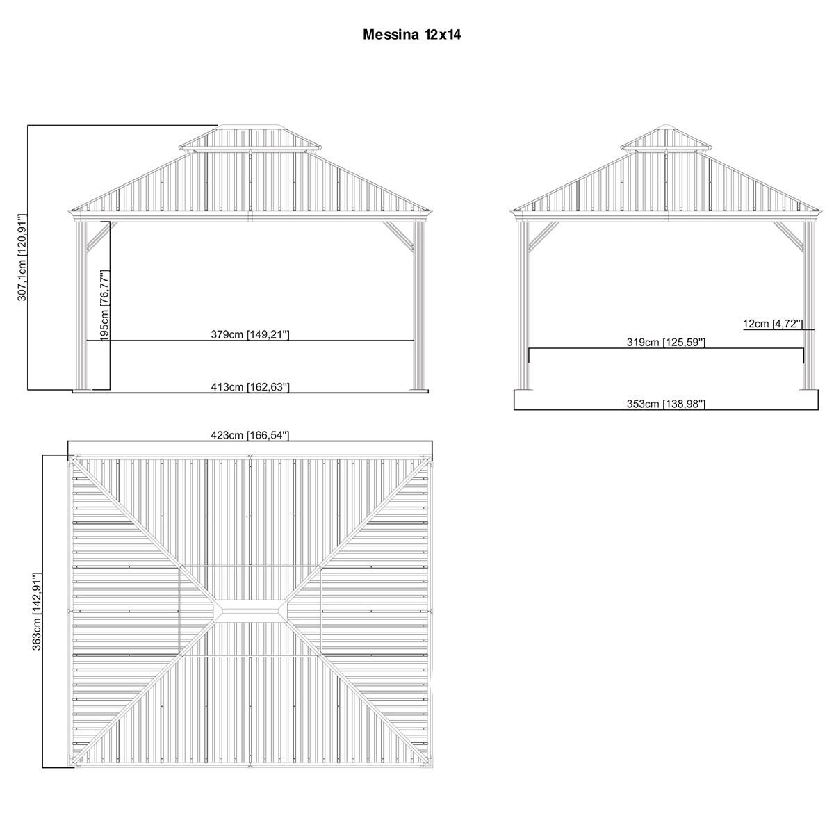 Sojag Messina 12ft x 14ft (3.65 x 4.26m) Sun Shelter with Galvanised Steel Roof + Insect Netting