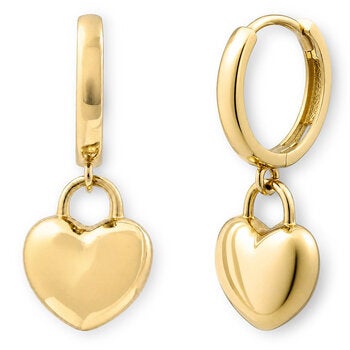 14ct Yellow Gold Heart Drop Earrings