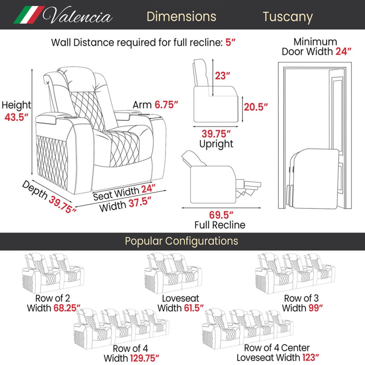 Valencia Tuscany Row of 2 Brown Leather Power Reclining Home Theatre Seating