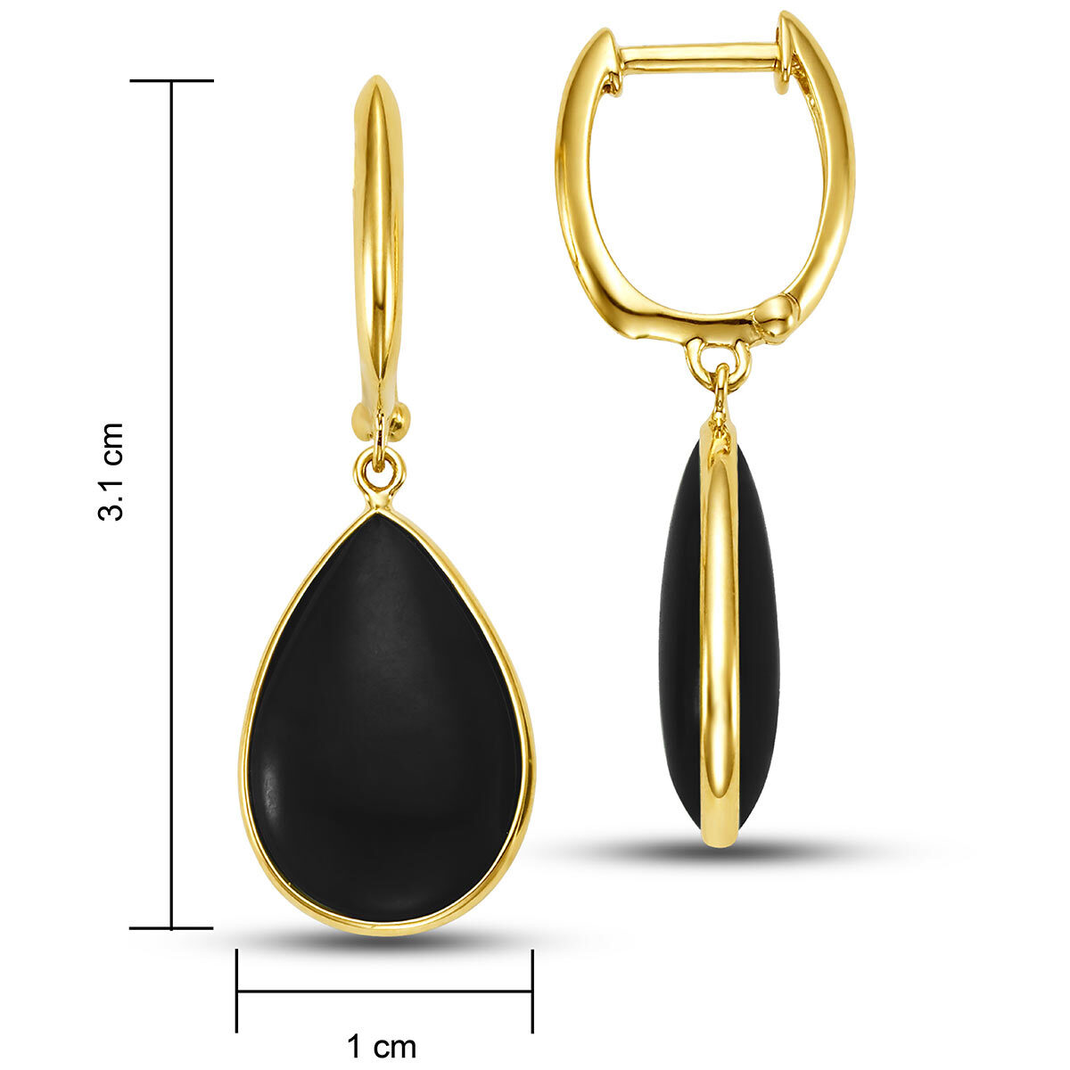 Black Onyx Earrings, 14ct Yellow Gold