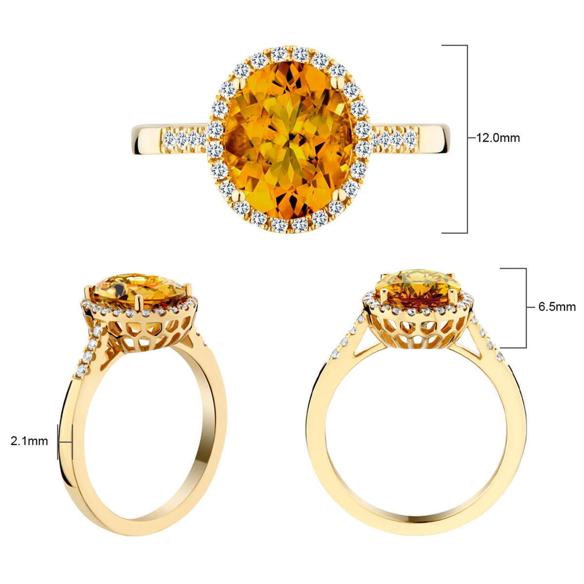 Oval Cut Citrine &0.22ctw Diamond Halo Ring,18ct Yellow Gold