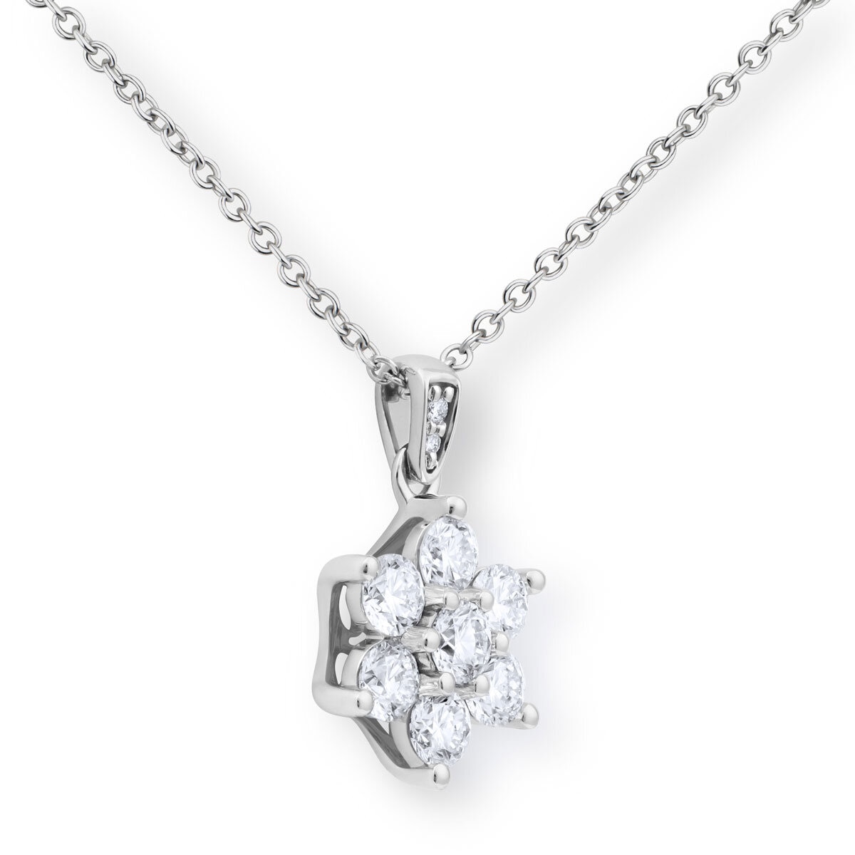 1.00ctw Round Brilliant Cut Diamond Daisy Pendant, 18ct White Gold