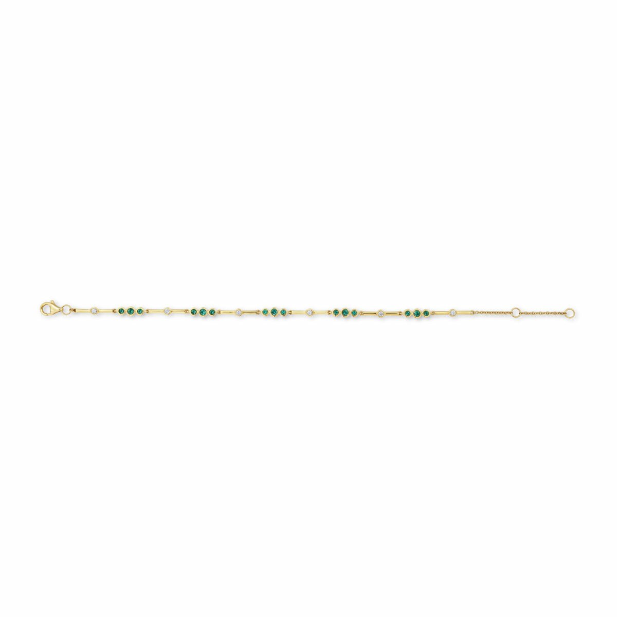 Round Cut Lab Emerald & 0.18ctw Diamond Bracelet, 18ct Yellow Gold